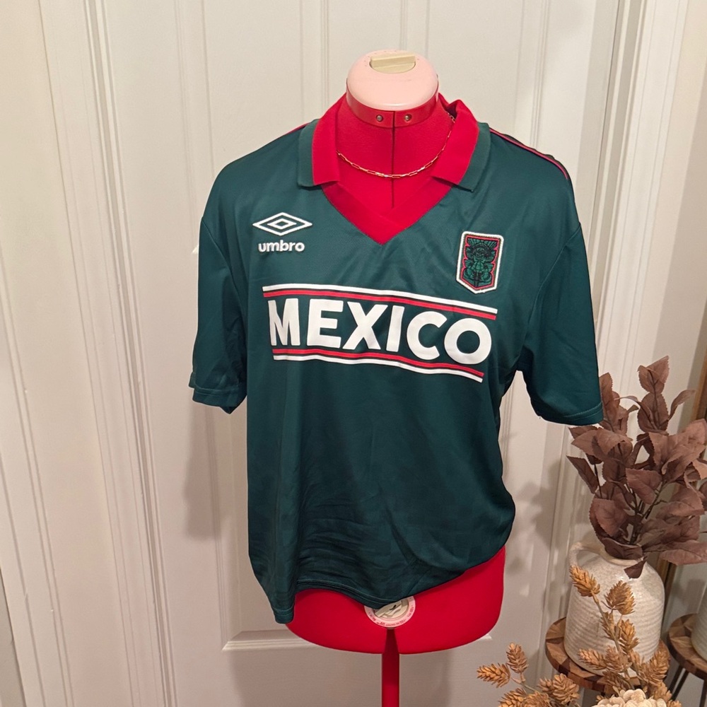 Umbro Green Mexico Soccer Shirt with Red and White Accents